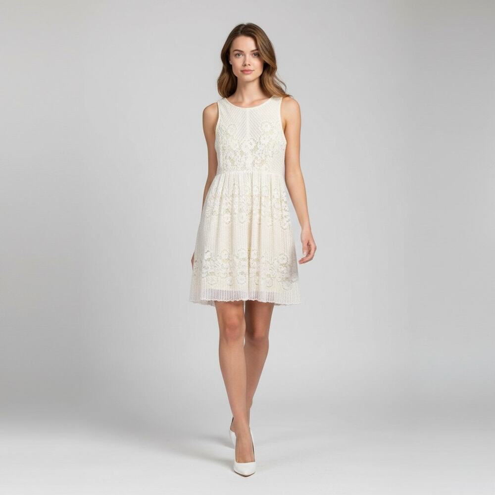 Free People Mini Dress 10 White Floral Lace Dainty Romantic Feminine Fairy Boho